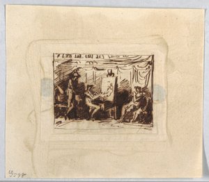 Figurscene med kunstner, der tegner kvindefigur, mens mand ser bagfra af Felice Giani