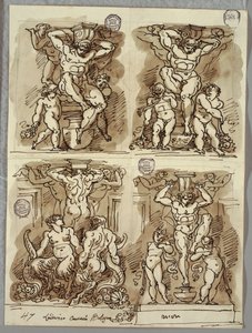 Fire Hermer, Studier efter Carracci af Felice Giani