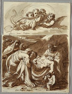 Fire Putti laver musik, studie efter Lodovico Carracci; Kristus, studie efter Massari af Felice Giani