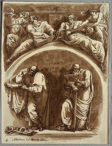 Lunette med de hellige Peter og Paulus, Matthæus og profeten Esajas, Studer efter Sebastiano del Piombo af Felice Giani