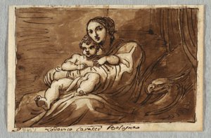 Madonna og barn, undersøgelse efter Lodovico Carracci af Felice Giani