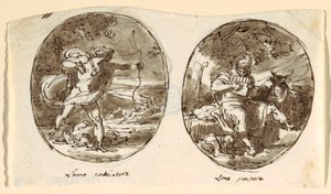 Man the Hunter, Man the Shepherd, Design til hvælvet loft, Sala dei Legislatori, Palazzo Conti-Sinibaldi, Faenza af Felice Giani