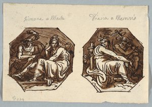 Mars og Juno; Mercury og Diana i diagonal komposition af Felice Giani
