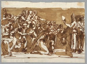 Moses viser lovens tabeller til israelitterne efter Perino del Vaga af Felice Giani