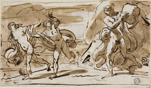 Polyphemus kaster kampesten mod de flygtende Aeis og Galatea (recto); Polyphemus Playing His Reed Pipes for Galatea (verso)