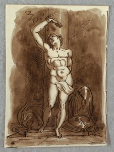 Sankt Sebastian, Detalje af Polyptich med Jomfruen på tronen, Studie efter Dosso Dossi af Felice Giani
