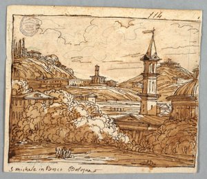 Skitsebogsside, Folio 57: Studie efter Michele i Bosco, Bologna; Verso, arkitektoniske detaljer af Felice Giani