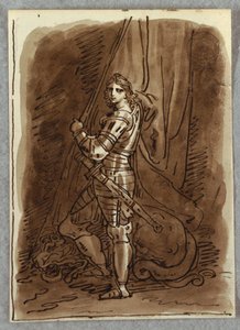 St. George, Detalje fra en polytich med jomfru på tronen, undersøgelse efter Dosso Dossi af Felice Giani