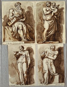 Studier efter fire statuer på Julius II