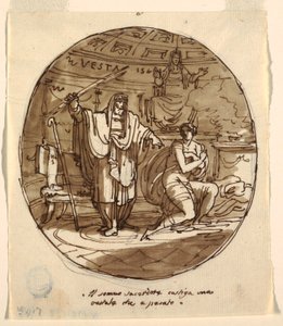 Ypperstepræsten straffer en vestalsk jomfru, Hall of Numa Pompilius, Palazzo Milzetti, Faenza af Felice Giani
