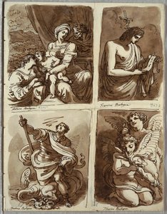 Den hellige familie med Saint Catherine; Johannes Døberen, efter Guercino; St. George og dragen, efter Alessandro Tiarini; To Putti af Felice Giani