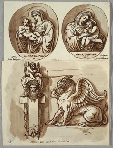 To Tegninger af Madonnaen og Barnet i Ovaler, Studier efter Giambologna og Alfonzo da Ferrero; Herm og Chimera, efter Antik af Felice Giani