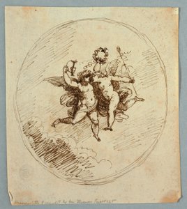To flyvende putti med Dionysos egenskaber af Felice Giani