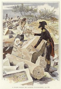 En soldat sender en gryde til en anden soldat blandt ruinerne af Nicopolis af Felicien baron de Myrbach-Rheinfeld