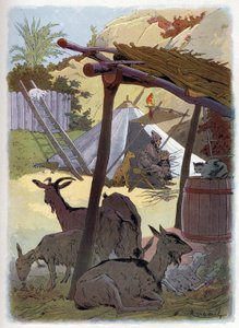 Robinson Crusoe hjem med sine dyr. af Felicien baron de Myrbach-Rheinfeld