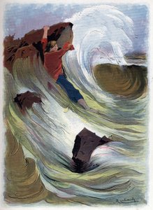 Robinson Crusoe formår at klynge sig til en sten. af Felicien baron de Myrbach-Rheinfeld