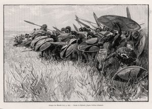 Massaernes angreb. Gravering af Myrbach til illustration af historien "" Au secours d