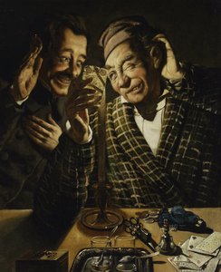 Candlelight Players - Gamblers ved levende lys af Peczarski, Feliks (1804-1862). Olie på lærred, størrelse: 75,5x62 af Feliks Peczarski