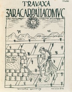 En bonde, der vander sin mark i november (blæktegning af Felipe Huaman Poma de Ayala