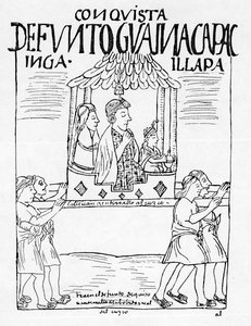 Liget af Huayana Capac bliver båret fra Quito til Cuzco til begravelse af Felipe Huaman Poma de Ayala