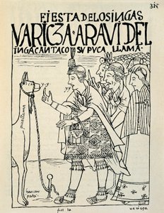 Ofringen af en lama i anledning af en inkaritus (blæktegning, ca. 1587) af Felipe Huaman Poma de Ayala