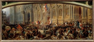 Revolution i 1848: "" Alphonse de Lamartine (1790-1869), fransk forfatter og politiker, afviser det røde flag på rådhuset den 25/02/1848." Maleri af Felix Philippoteaux (ca. 1815-1884)