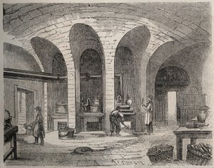 Paris - Prison de la petite Roquette (fængsel for kvinder og teenagere) - Les Cuisines - Gravering af efter Felix Thorigny - i Le Monde Illustre fra juli 1865
