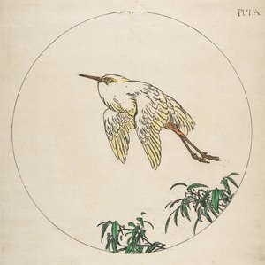Dekoration til en tallerken: En hejre, der flyver over bambusgrene, 1850-1914. af Felix Bracquemond