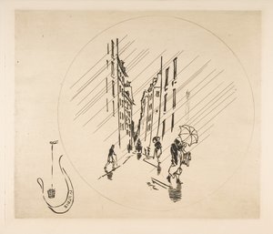 Dekoration til en tallerken: Regn, 1870. af Felix Bracquemond