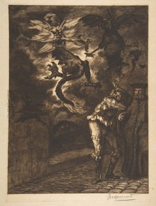 Ud af mit solskin, skurke! Panurge forlader Raminagrobis, 1854-1855. af Felix Bracquemond