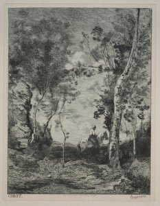 Landskab eller Den Hvide Hest, efter Corot, ca. 1858. af Felix Bracquemond