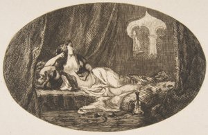 Odalisque tilbagelænet i et harem, fra Titres de Romance, 1857.