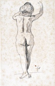 Nu de dos - Kunstværk af Felix Vallotton (1865-1925), grafit på papir (28x18 cm), begyndelsen af ​​det 20. århundrede - Saint Roch hospice museum, Issoudun - Obligatorisk omtale af Felix Edouard Vallotton