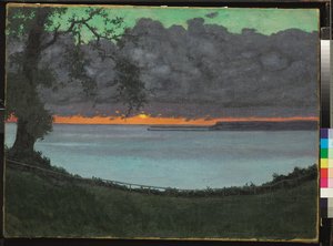 Solnedgang på en nådig, orange og grøn himmel af Felix Edouard Vallotton