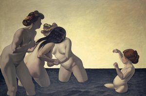 Tre kvinder og en lille pige leger i vandet, 1907. af Felix Edouard Vallotton