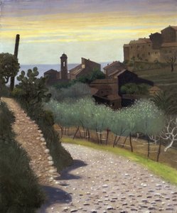 ""Udsigt over kirken Saint-Anne (Sainte Anne) i Cagnes (Cagnes-sur-mer), Alpes Maritimes"" Maleri af Felix Edouard Vallotton (1865-1925) 1922 Privat samling af Felix Edouard Vallotton