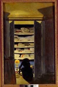 Kvinde søger i et skab. Maleri af Felix Vallotton (1865-1925) Ec. Følg., 20. århundrede. Privat samling. af Felix Edouard Vallotton
