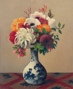 Stilleben med blomster i en kinesisk vase (olie på lærred)