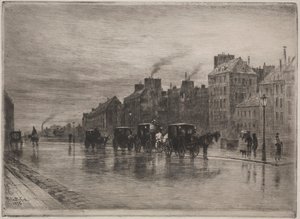 En vintermorgen på Quai de LHotel-Dieu, 1876. af Felix Hilaire Buhot