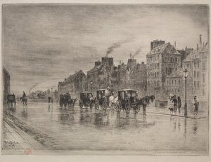 En vintermorgen på Quai de lHôtel-Dieu, 1876. af Felix Hilaire Buhot