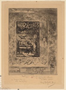 Frontispice til "Zigzags of a Curious, af Octave Uzanne" af Felix Hilaire Buhot