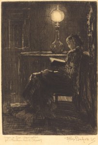 Kvinde læser ved lampelys, 1879. af Felix Hilaire Buhot