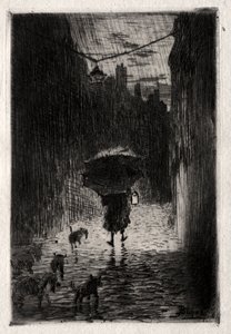 Regn og paraply af Felix Hilaire Buhot