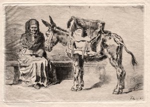 Siddende kvinde med Mule af Felix Hilaire Buhot