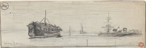 Forsendelse i Londons havn [recto], ca. 1884. af Felix Hilaire Buhot