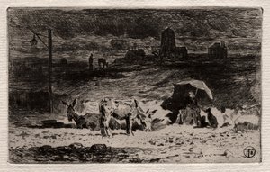 Æslerne ved Cailles-højen, ca. 1875. af Felix Hilaire Buhot