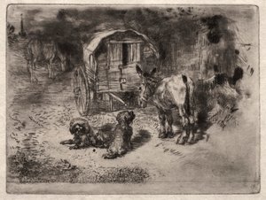 The Guardians of the House, eller Saltimbanques Venner af Felix Hilaire Buhot