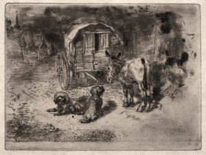 The Guardians of the House eller Saltimbanques venner, ca. 1875. af Felix Hilaire Buhot