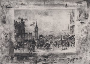 Westminster Bridge eller Westminster Clock Tower, 1860-98. af Felix Hilaire Buhot