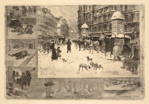Vinter i Paris (vinter i Paris eller sne i Paris) af Felix Hilaire Buhot